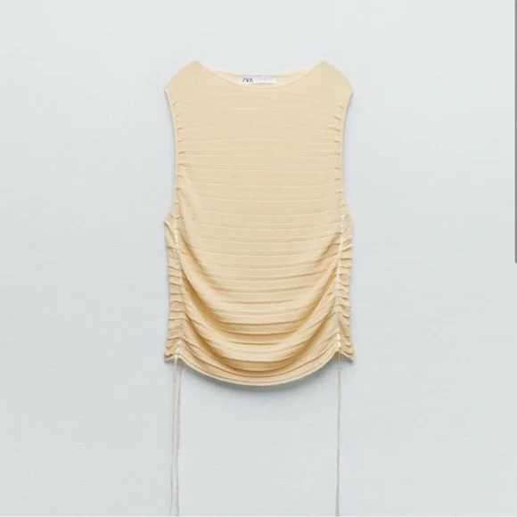 Zara Cream Ruched Sleeveless Tank Top - Picture 2 of 7